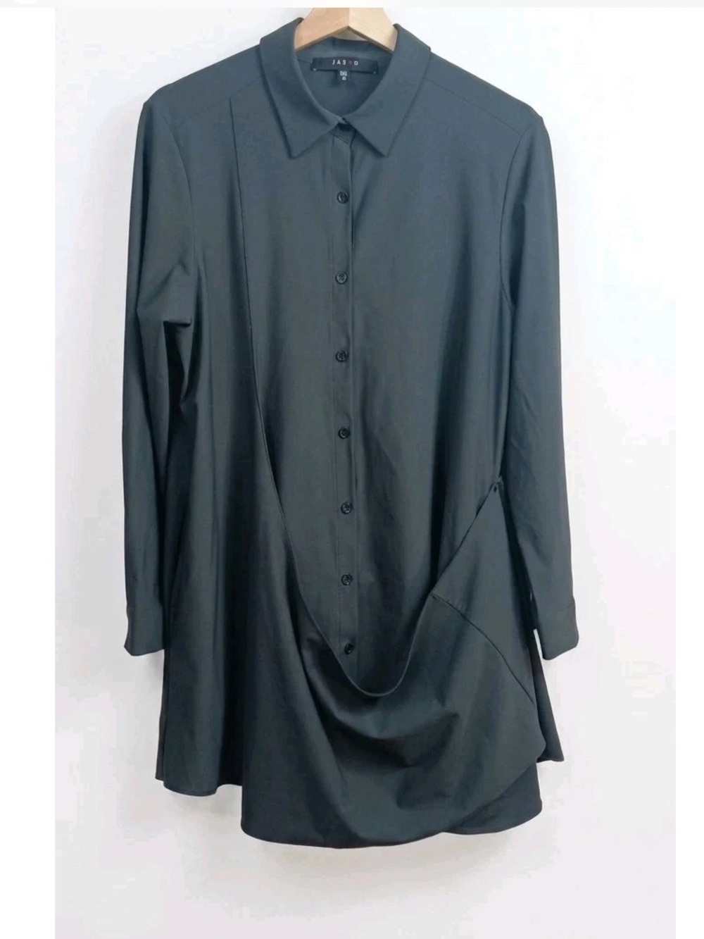 JASON Women’s Medium Gray Long Sleeve Asymmetric Draped Button Down Shirt Blouse